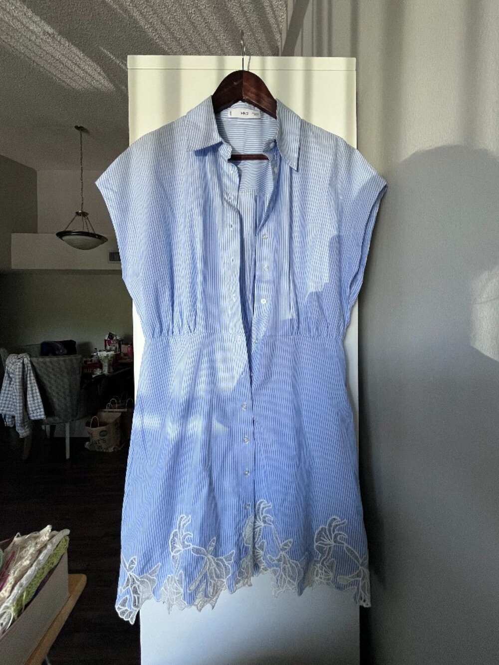 MANGO (MNG) Blue & White Striped Cotton Shirt Dress – Size S